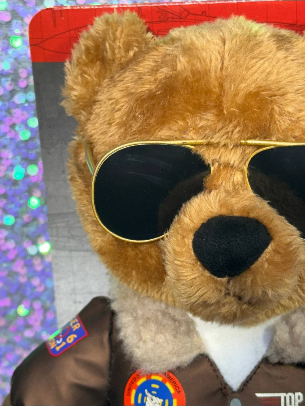 NIB Top Gun Plush Maverick Aviator Pilot Brown Teddy Bear Musical Stuffed Animal